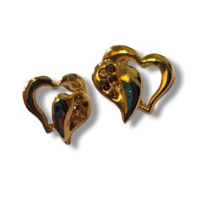 Vintage Gold Double Heart Earrings Jewelry Studded Back